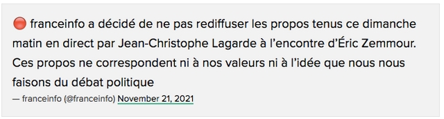 France Info - Jean-Christophe Lagarde balle tête Éric Zemmour