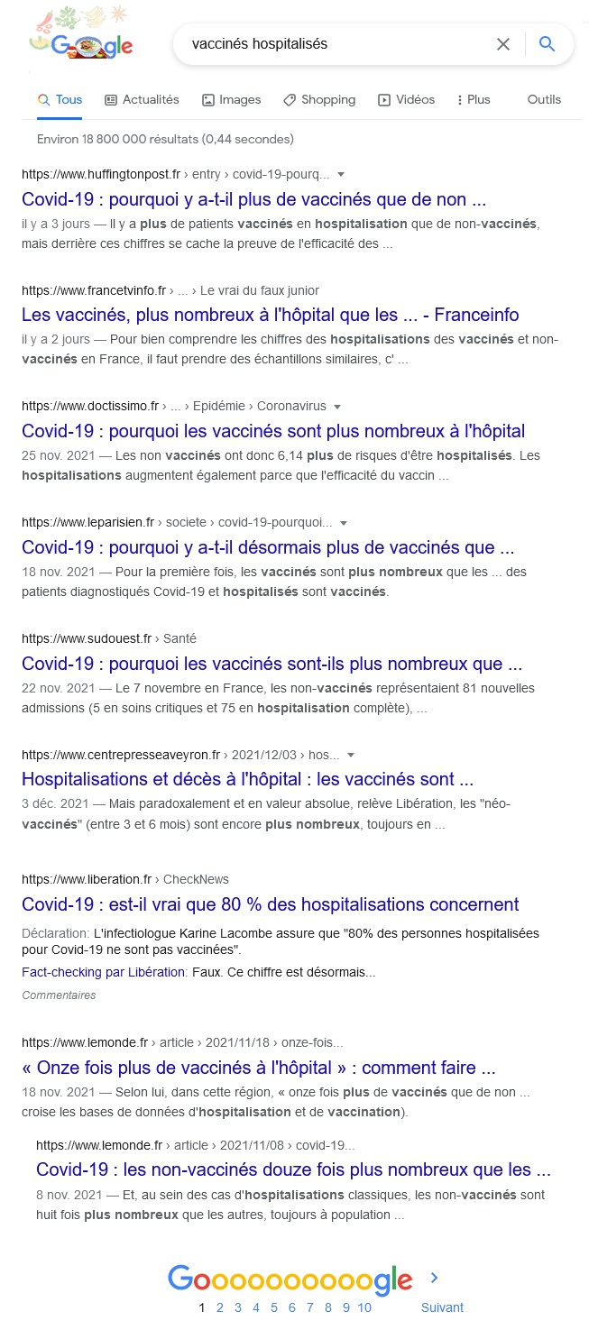 Recherche Google - vaccines hospitalisés plus nombreux