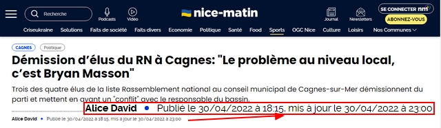 Nice Matin - 30 avril 2022 - RN Cagnes-sur-Mer
