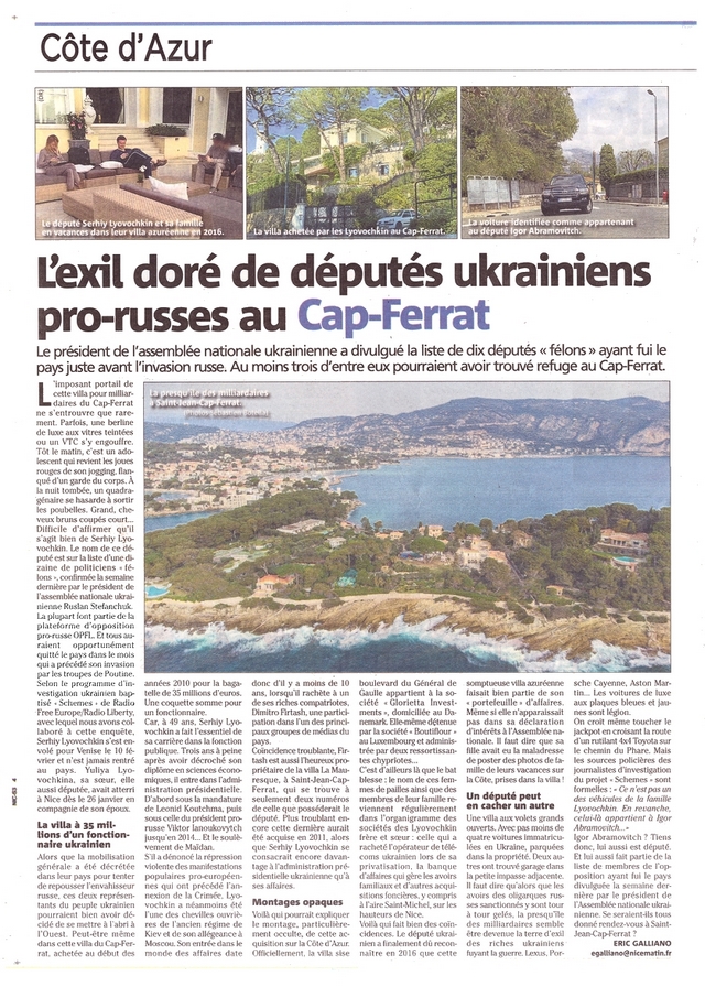 Nice-Matin - 4 mai 2022 - Villas oligarques ukrainiers russes