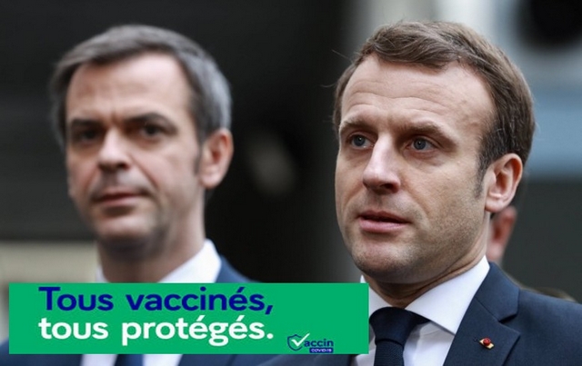 Olivier Véran - Emmanuel Macron - Tous vaccinés Tous protégés