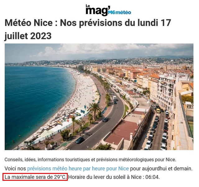 Météo Nice - 17 juillet 2023