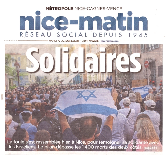 Nice-Matin 10 octobre 2023 - Solidaires Israël