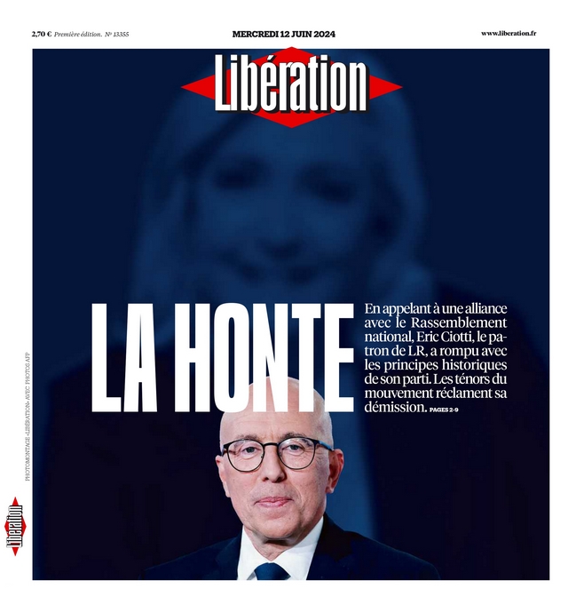 Libération - 12 juin 2024 - Ciotti honte