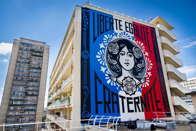 Marianne - Liberté Égalité Fraternité -Street art Shepard Fairey alias Obey - Paris 13e