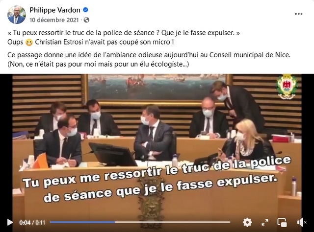 Estrosi - Conseil municipal décembre 2021 - Expulser Vardon