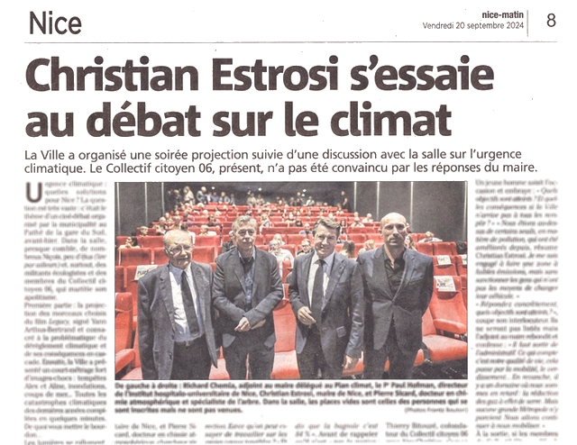 Nice-Matin - 20 septembre 2024 - Estrosi Climat