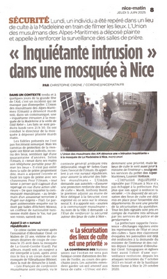 Nice-Matin - 5 juin 2025 - Sécurité mosquée