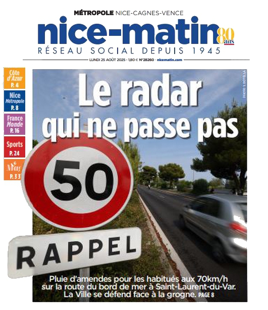 Nice-Matin - 25 août 2025- limitation vitesse 50-70