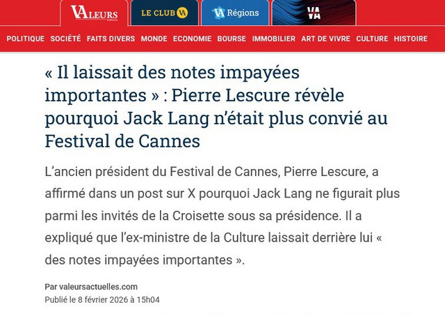 Valeurs actuelles - Pierre Lescure - Jack Lang - Festival de Cannes